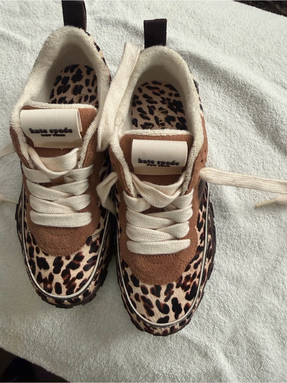 kate spade Leopard Print Suede-Trim Athletic Sneakers in Brown & Cream